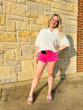 Washed Frayed Cut Off Hem Shorts