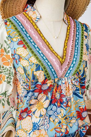Crochet Boho Half & Long Sleeve Floral Top