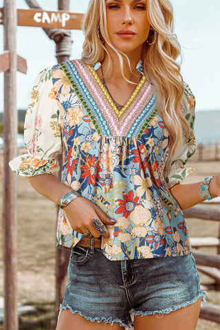 Crochet Boho Half & Long Sleeve Floral Top