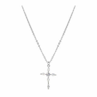 Cz Oval Cut Cross Pendant Necklace