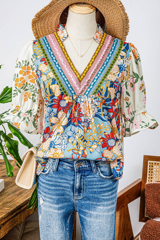 Crochet Boho Half & Long Sleeve Floral Top