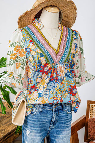Crochet Boho Half & Long Sleeve Floral Top