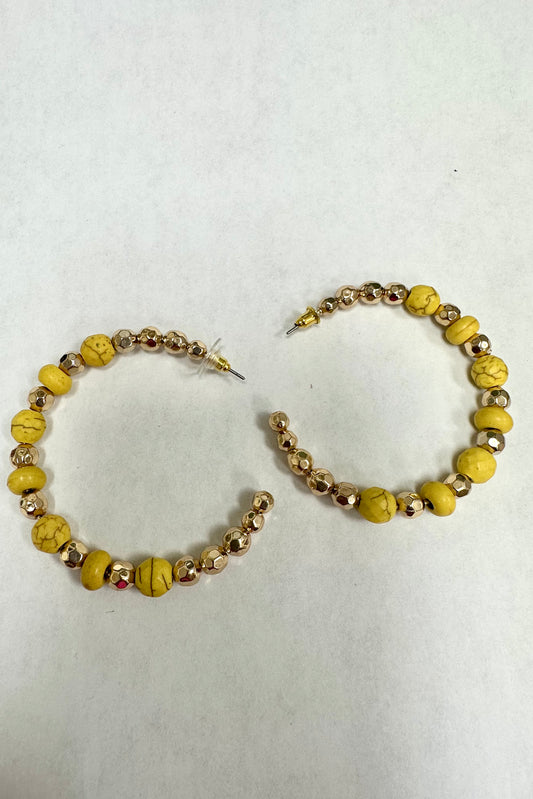 Yellow Beaded Large Hoop Earings