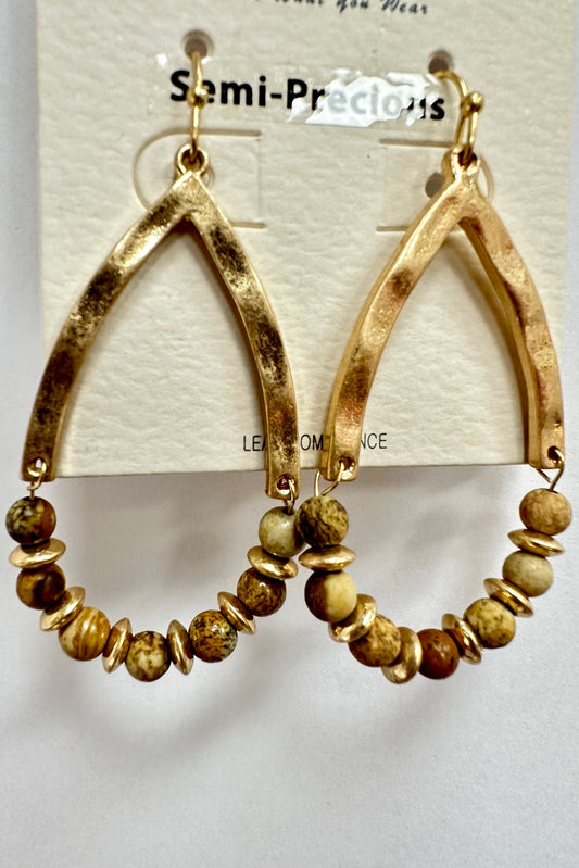 Gold Dangle Wood Beaded Earings