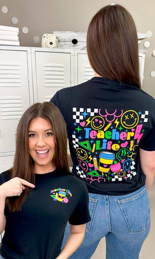 Teacher Life Checkerboard Graphic T-Shirt - Double K Boutique, LLC