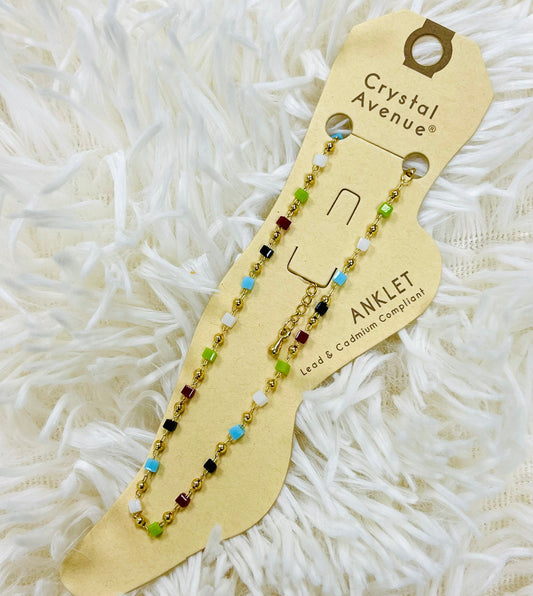 Dainty colored Beaded gold anklet