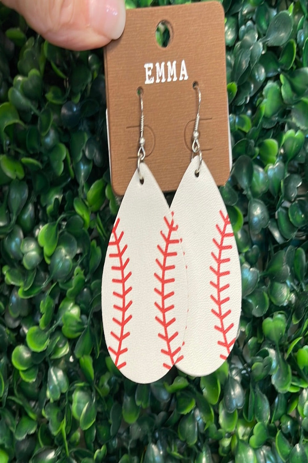 White Teardrop Baseball Earings